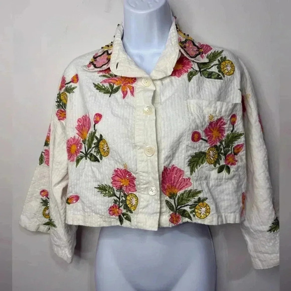 Là FUORI Embellished Sequin Embroidered Blouse Size Medium 100% Cotton - Picture 1 of 14